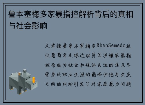 鲁本塞梅多家暴指控解析背后的真相与社会影响