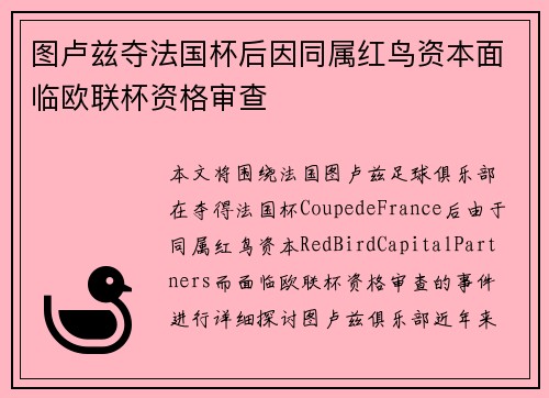 图卢兹夺法国杯后因同属红鸟资本面临欧联杯资格审查